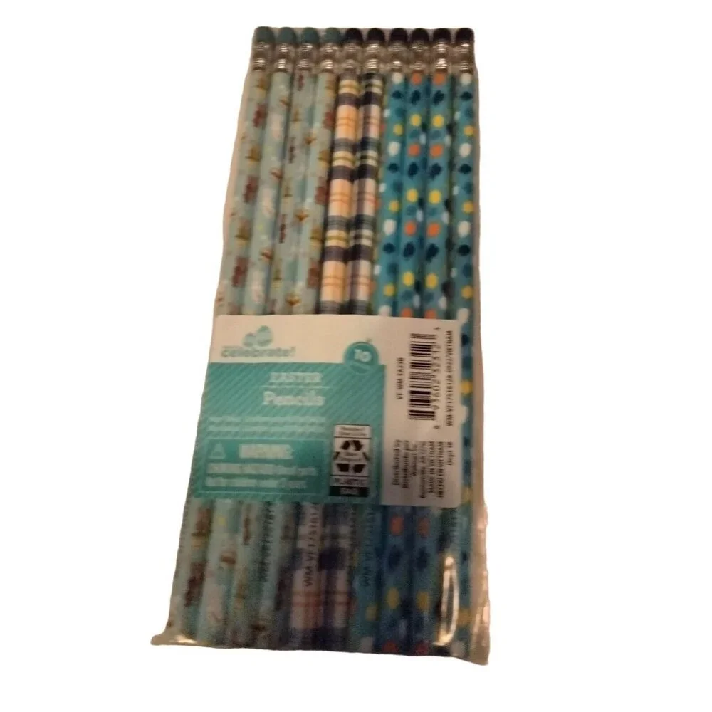 Easter Pencils 10 Standard 3 designs Plaid Dots Bunnies